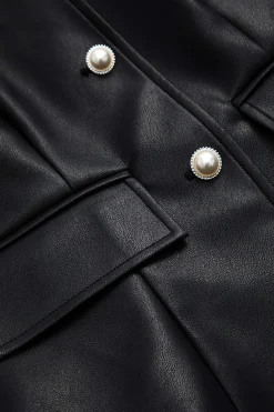 MICAS Tank Tops & Cami-Faux Leather Button Tank Top BLACK