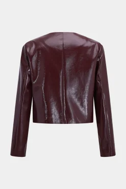 MICAS Outerwear|Outerwear-Faux Leather Buttoned Pocket Jacket BURGUNDY
