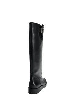 MICAS Shoes|Boots-Faux Leather Chunky Heel Round Toe Mid Calf Boots BLACK