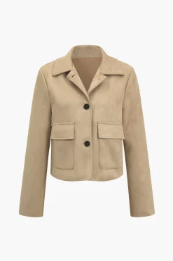 MICAS Outerwear|Outerwear-Faux Leather Collar Pocket Jacket TAN