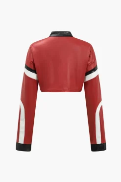 MICAS Outerwear|Outerwear-Faux Leather Crop Jacket RED