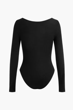 MICAS Bodysuits-Faux Leather Cut Out Long Sleeve Bodysuit