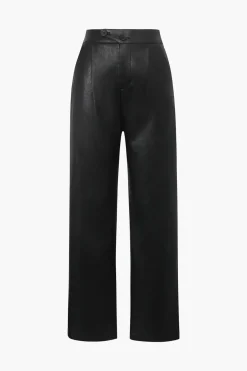 MICAS Pants-Faux Leather Elastic Waistband Straight Leg Pants BLACK