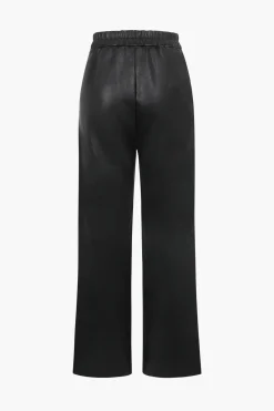 MICAS Pants-Faux Leather Elastic Waistband Straight Leg Pants BLACK