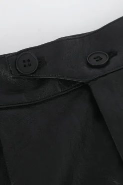 MICAS Pants-Faux Leather Elastic Waistband Straight Leg Pants BLACK