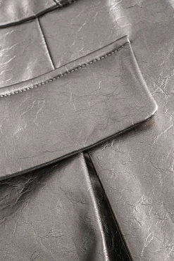 MICAS Mini Dresses-Faux Leather Fake Pocket V-Neck Sleeveless Mini Dress CHAMPAGNE