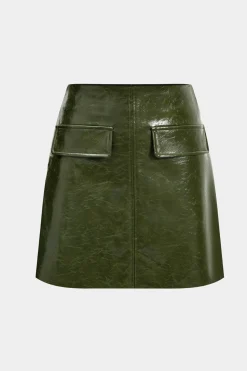 MICAS Skirts-Faux Leather Fake Pockets Skirt GREEN