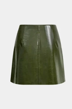 MICAS Skirts-Faux Leather Fake Pockets Skirt GREEN