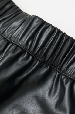 MICAS Cargo Pants|Pants-Faux Leather Flap Pocket Straight Leg Cargo Pants BLACK