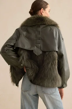 MICAS Outerwear|Outerwear-Faux Leather Fur Patchwork Coat