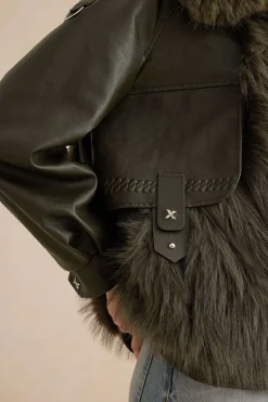 MICAS Outerwear|Outerwear-Faux Leather Fur Patchwork Coat