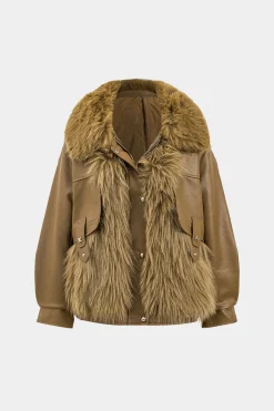 MICAS Outerwear|Outerwear-Faux Leather Fur Patchwork Coat