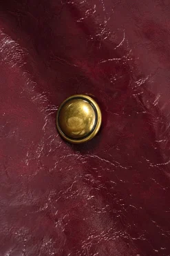 MICAS Outerwear|Blazers-Faux Leather Gigot Sleeve Double Breasted Blazer BURGUNDY