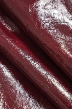 MICAS Outerwear|Blazers-Faux Leather Gigot Sleeve Double Breasted Blazer BURGUNDY