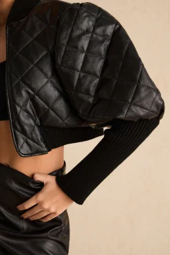 MICAS Outerwear|Outerwear-Faux Leather Gigot Sleeve Cropped Jacket BLACK