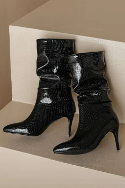 MICAS Shoes|Boots-Faux Leather High Heel Pointed Ankle Boots BLACK