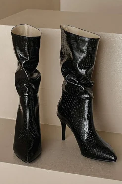 MICAS Shoes|Boots-Faux Leather High Heel Pointed Ankle Boots BLACK