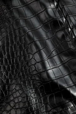 MICAS Skirts-Faux Leather High Waist Button Pocket Skirt BLACK