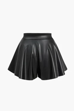 MICAS Shorts-Faux Leather High Waist Pocket Shorts BLACK