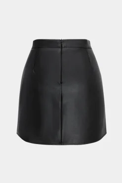 MICAS Skirts-Faux Leather High Waist Ruched Skirt BLACK