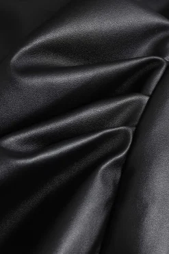 MICAS Skirts-Faux Leather High Waist Ruched Skirt BLACK