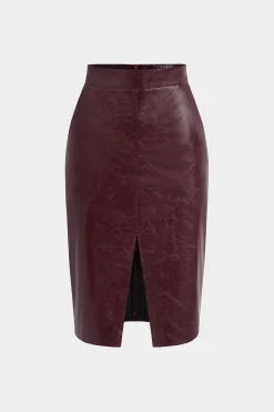 MICAS Skirts-Faux Leather High Waist Split Skirt BURGUNDY