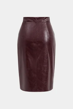 MICAS Skirts-Faux Leather High Waist Split Skirt BURGUNDY