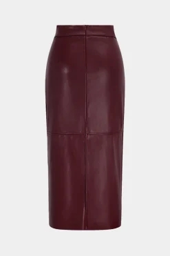 MICAS Skirts-Faux Leather High Waist Split Skirt BURGUNDY