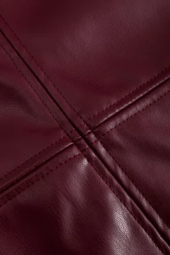 MICAS Skirts-Faux Leather High Waist Split Skirt BURGUNDY