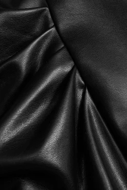 MICAS Skirts-Faux Leather High Waist Side Slit Ruched Skirt BLACK