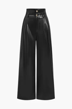 MICAS Pants-Faux Leather High Waist Trousers