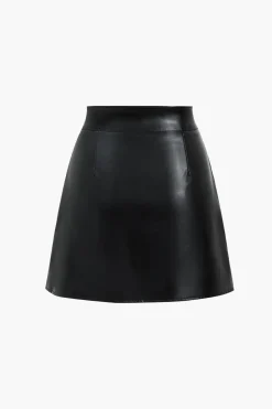MICAS Skirts-Faux Leather High Waist Zipper Skirt BLACK