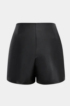 MICAS Shorts-Faux Leather High Waist Zipper Pocket Shorts BLACK