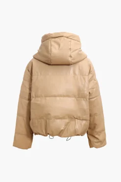 MICAS Outerwear|Outerwear-Faux Leather Hooded Puffer Jacket