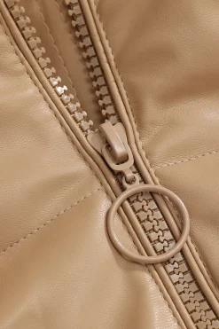 MICAS Outerwear|Outerwear-Faux Leather Hooded Puffer Jacket