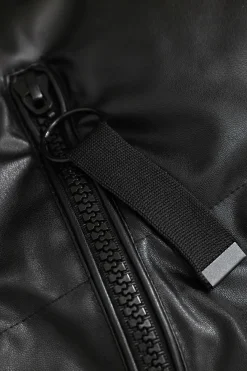 MICAS Outerwear|Outerwear-Faux Leather Hooded Puffer Jacket