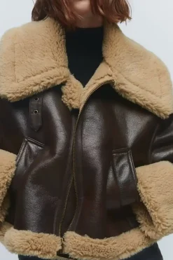 MICAS Outerwear|Outerwear-Faux Leather Jacket Pocket BROWN