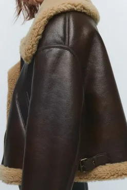 MICAS Outerwear|Outerwear-Faux Leather Jacket Pocket BROWN