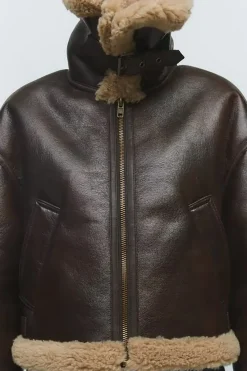 MICAS Outerwear|Outerwear-Faux Leather Jacket Pocket BROWN
