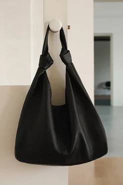MICAS Bags|Accessories-Faux Leather Knot Shoulder Bag BLACK