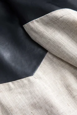 MICAS Pants-Faux Leather Linen High Waist Patchwork Trousers BLACK