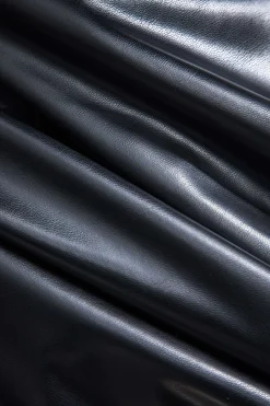 MICAS Pants-Faux Leather Linen High Waist Patchwork Trousers BLACK