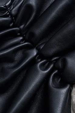 MICAS Skirts-Faux Leather Linen Patchwork Ruched Skirt WHEAT