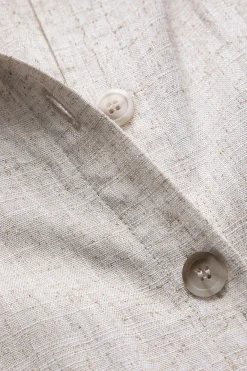 MICAS Long Sleeve Dresses|Mini Dresses-Faux Leather Linen Tie Front Button Patchwork Long Sleeve Mini Dress BEIGE