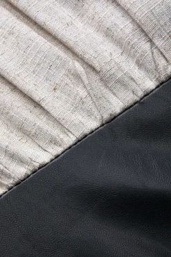 MICAS Long Sleeve Dresses|Mini Dresses-Faux Leather Linen Tie Front Button Patchwork Long Sleeve Mini Dress BEIGE