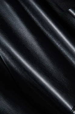 MICAS Bodysuits-Faux Leather Long Sleeve Patchwork Bodysuit BLACK