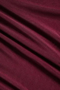 MICAS Bodysuits-Faux Leather Mesh Patchwork Twist Knot Long Sleeve Bodysuit BURGUNDY