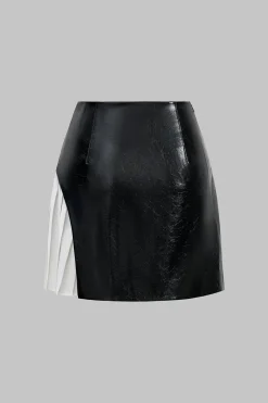 MICAS Skirts-Faux Leather Metallic Patchwork Mini Skirt BLACK