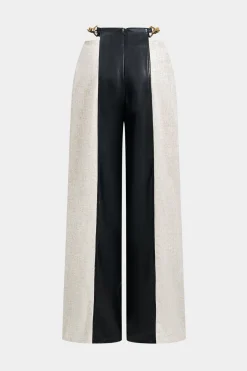 MICAS Pants-Faux Leather Metallic Patchwork Trousers BLACK