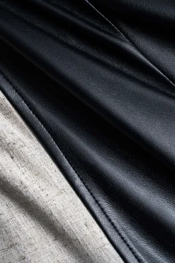 MICAS Pants-Faux Leather Metallic Patchwork Trousers BLACK